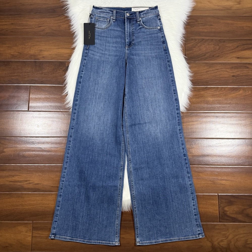 Rag & Bone Women's Size 25 Serena High Rise Ultra Wide Leg Denim Jeans in Merion